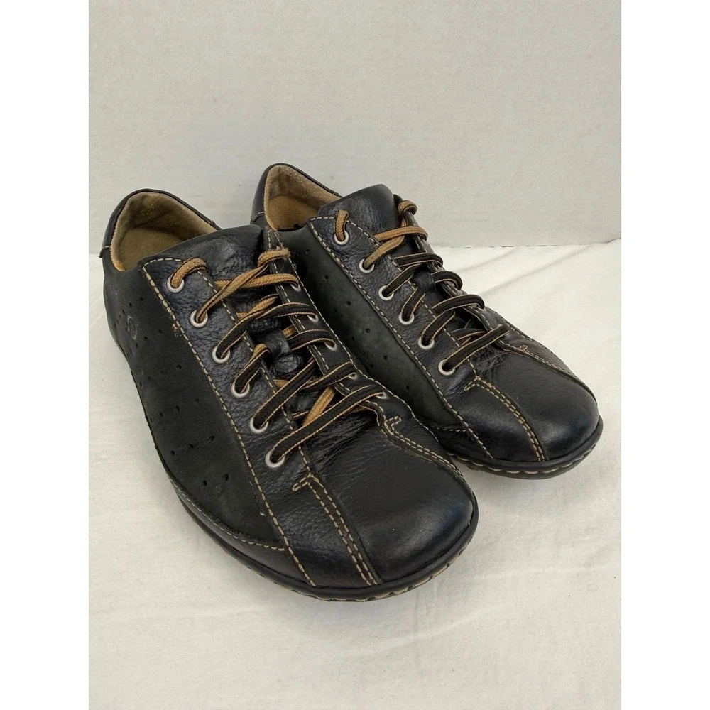 Born Black Grey Leather Suede Low Top Lace Up Casual Ballet Sneakers Sz 8 / 39
